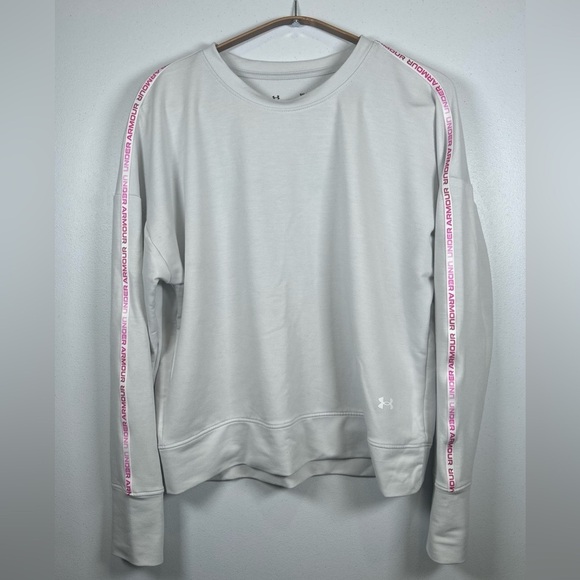 Under Armour Light Gray Sweatshirt w/ Pink Logo Down the Sleeves. Size Small. - Picture 1 of 6